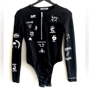 [Manière De Voir] Black Graffiti Print Bodysuit